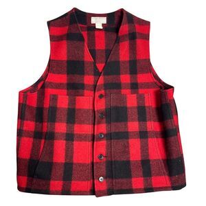 Vintage Filson 100% Virgin Wool Vest Red Black Buffalo Plaid Size 48 Made In USA
